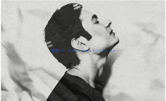 单色印刷油墨半色调凸版照片效果PSD模板(图2)