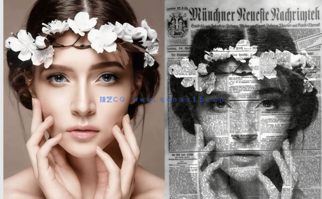 新闻黑白报纸纹理效果人像PSD模板(图3)