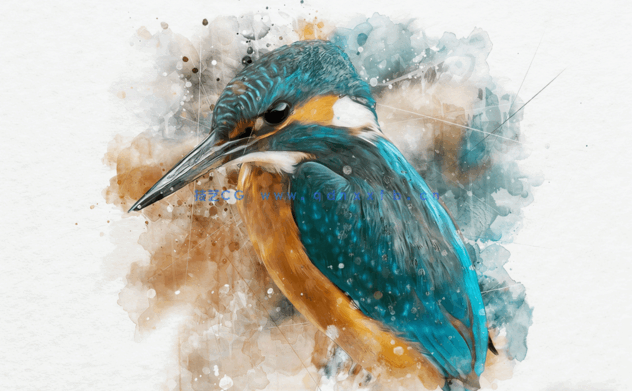 逼真写实水彩画背景晕染鸟类角色PSD模板(图2)