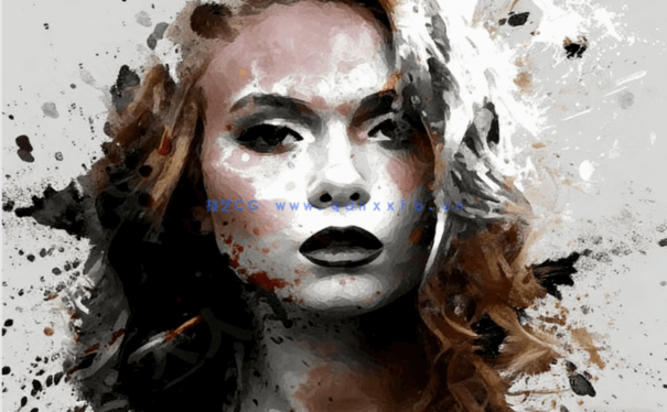 写实水彩迸溅斑点效果人像PSD模板(图1)