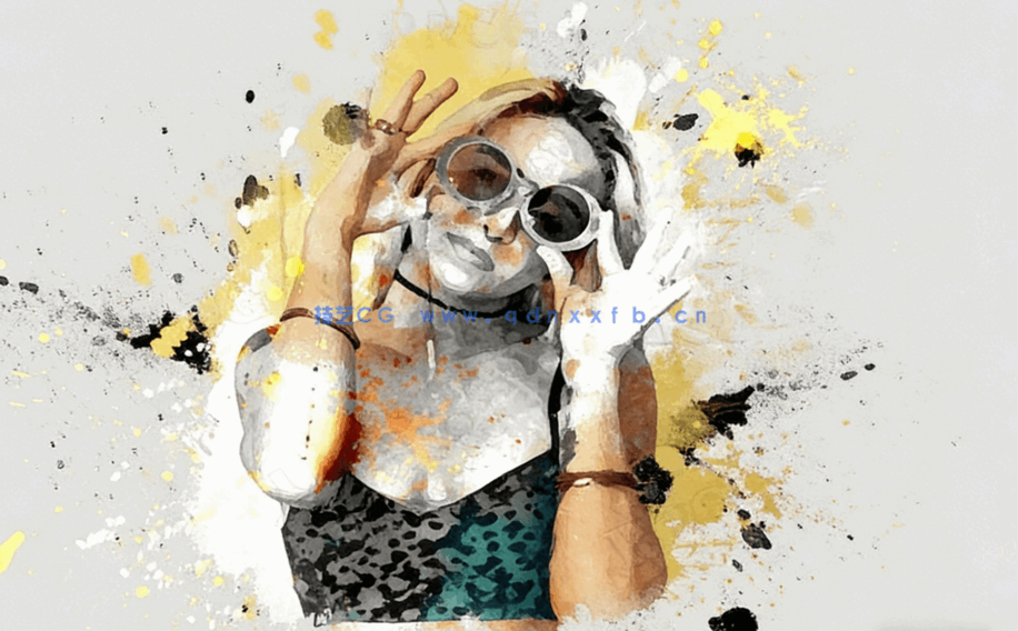 写实水彩迸溅斑点效果人像PSD模板(图3)