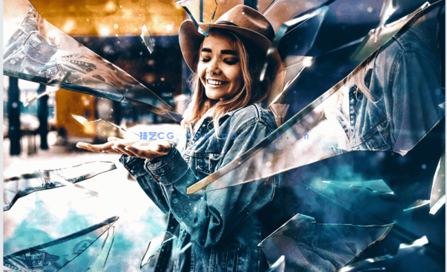 破碎玻璃拼接科幻效果人像PSD模板(图2)