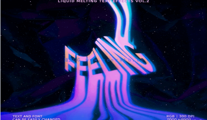 10 种不同熔化效果故障文字PSD模板(图2)