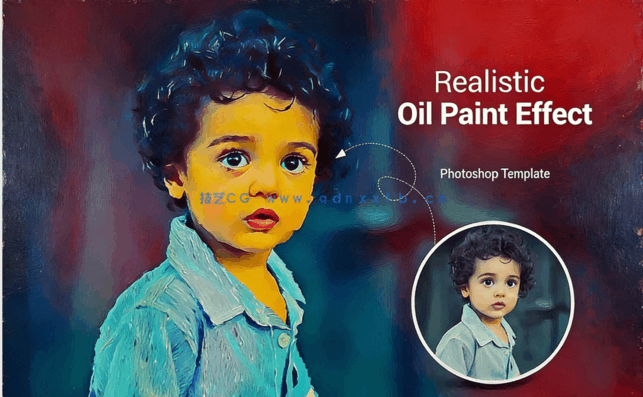 逼真油画肖像效果数字绘画人像PSD模板(图1)