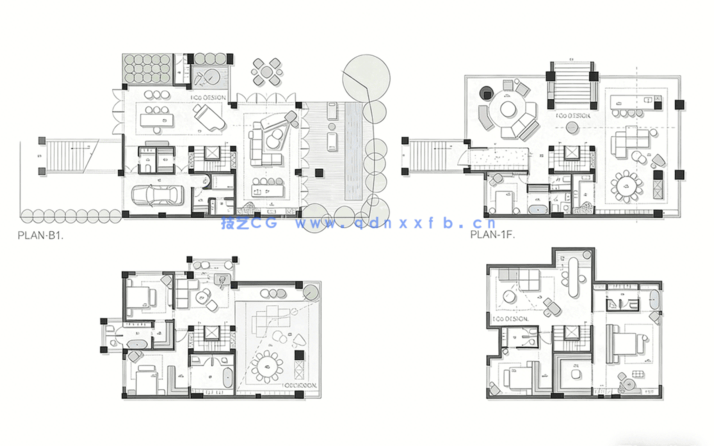 大户型300平到2742平平面方案优化CAD图库PSD彩图素材合集(图5)