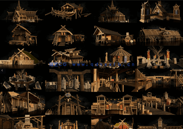 32.5G超大容量C4D维京时代小渔村古建筑模型合集(图1)