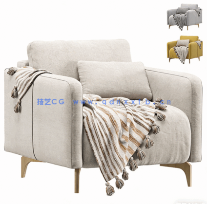 免费扶手椅床模型 Bed Lieri Mini Velvet(图1)