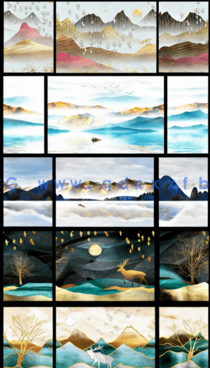 金色山水三联装饰画(图1) 金色山水三联装饰画(图1)