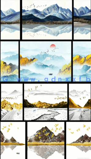 金色山水三联装饰画(图2) 金色山水三联装饰画(图2)