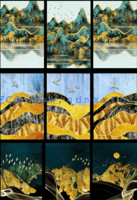 金色山水三联装饰画(图5) 金色山水三联装饰画(图5)