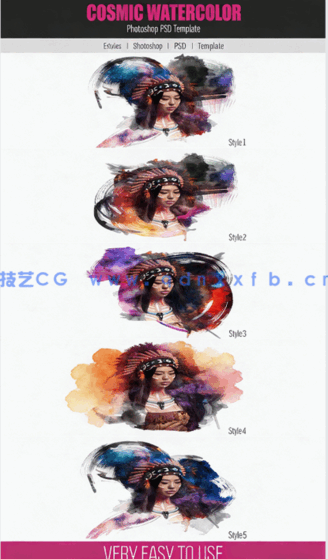 照片变水彩画艺术特效PSD模板(图3)