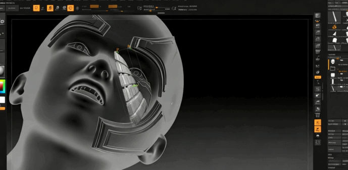ZBrush机械人脸硬表面建模工作流程视频教程 (图4)