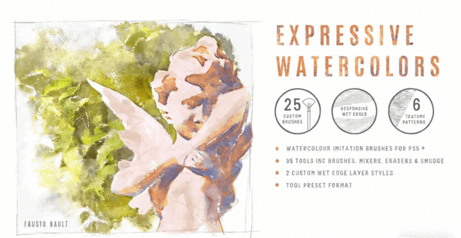 30组水彩画数字绘画自定义PS笔刷合集(图1)