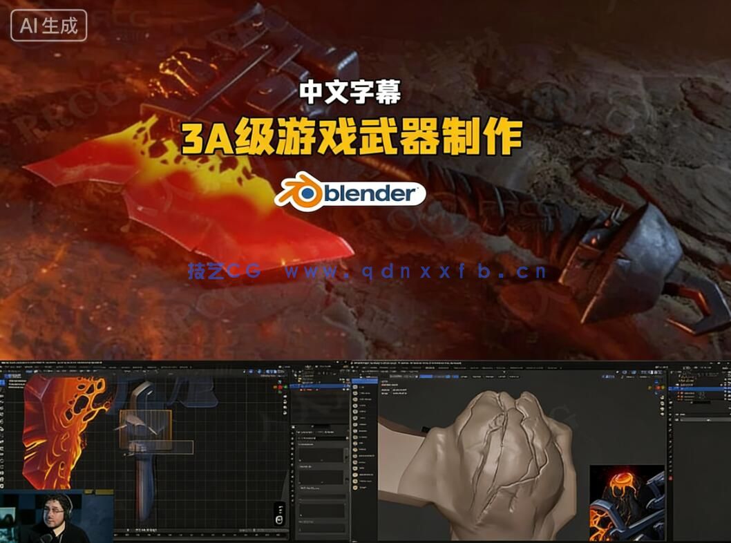 【中文字幕】Blender 3A级游戏熔岩战斧武器完整制作流程视频教程(图1)