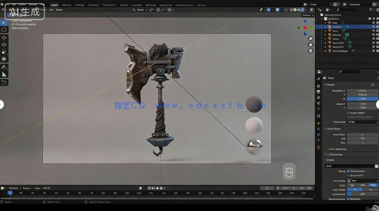 【中文字幕】Blender 3A级游戏熔岩战斧武器完整制作流程视频教程(图3)