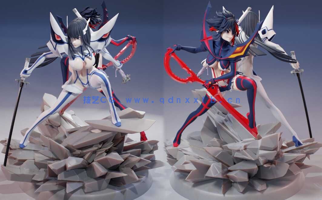 [独立角色] 缠流子和鬼龙院皐月《斩服少女》动漫角色雕塑3D打印模型(图1)