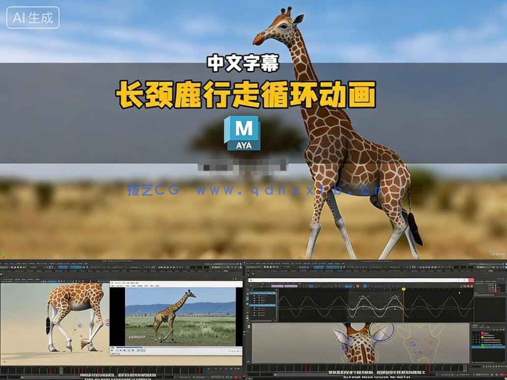 【中文字幕】Maya长颈鹿行走循环动画实例制作视频教程(图1)