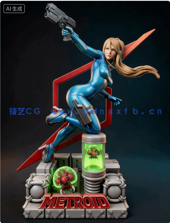 [3D打印人物] 萨姆斯·艾仁Samus Aran战斗姿势《银河战士》游戏角色雕刻手办3D打印模型(图2)