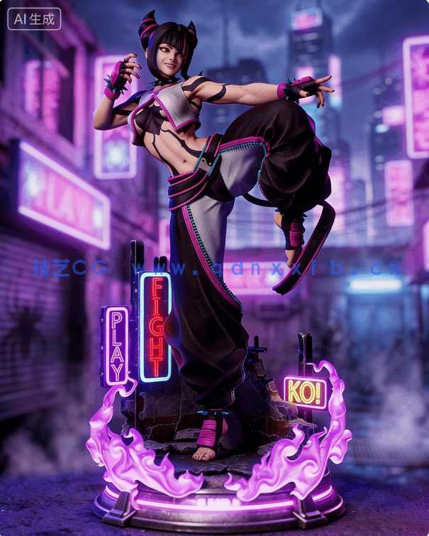 [3D打印人物] 韩蛛俐Juri Han站姿《街头霸王》游戏角色雕刻手办3D打印模型(图2)