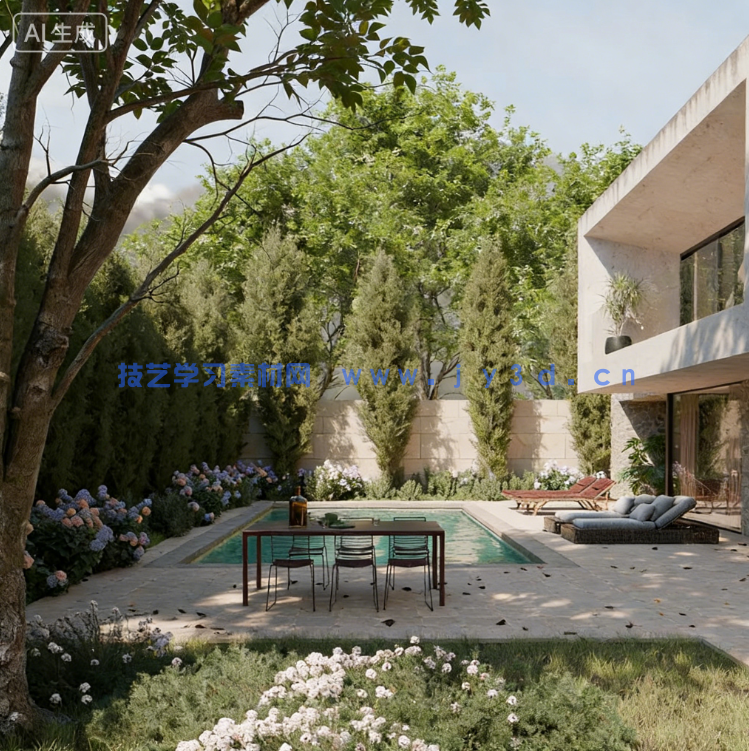 Blender 别墅游泳池院落场景模型(图1) Blender 别墅游泳池院落场景模型(图1)