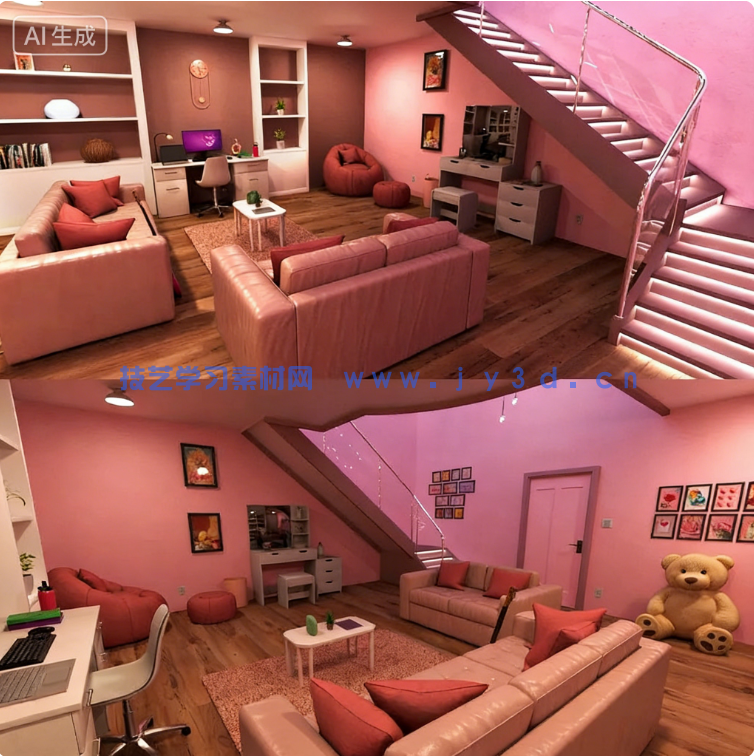 Blender 粉色室内卧室场景模型(图1) Blender 粉色室内卧室场景模型(图1)