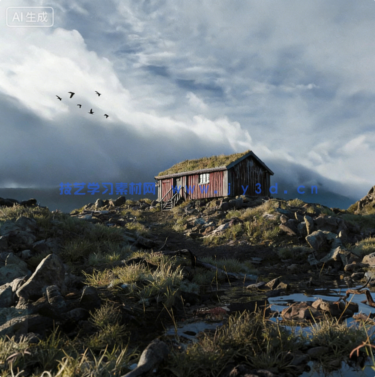 Blender山顶小木屋户外景观场景模型(图1) Blender山顶小木屋户外景观场景模型(图1)