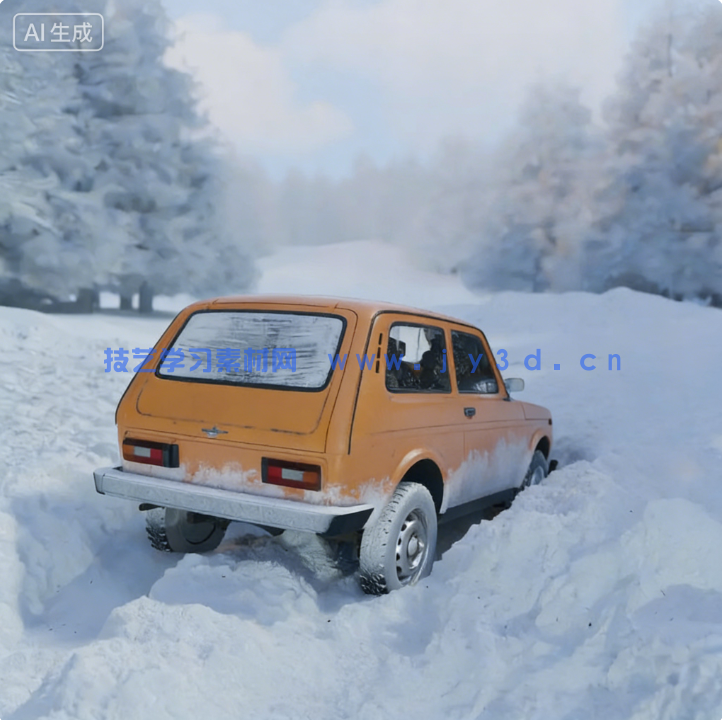  Blender汽车被困雪地场景(图1)