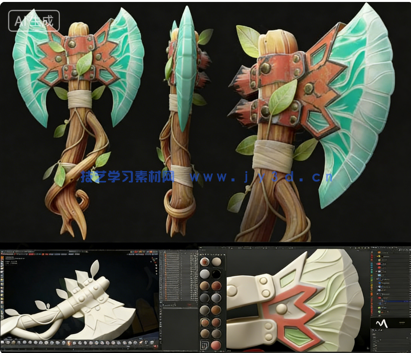 【中文字幕】Blender游戏战斧从概念设计到最终成品全流程制作视(图10) 【中文字幕】Blender游戏战斧从概念设计到最终成品全流程制作视(图10)