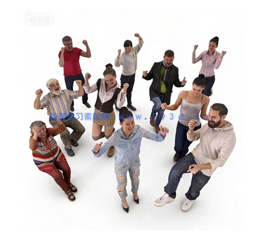 10个开心兴奋手舞足蹈的欧美C4D人物模型合集(图1)