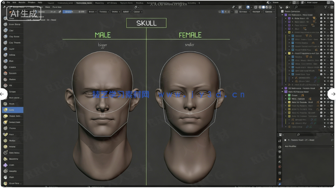 Blender人物头部雕刻建模全面核心技术训练视频教程(图3)