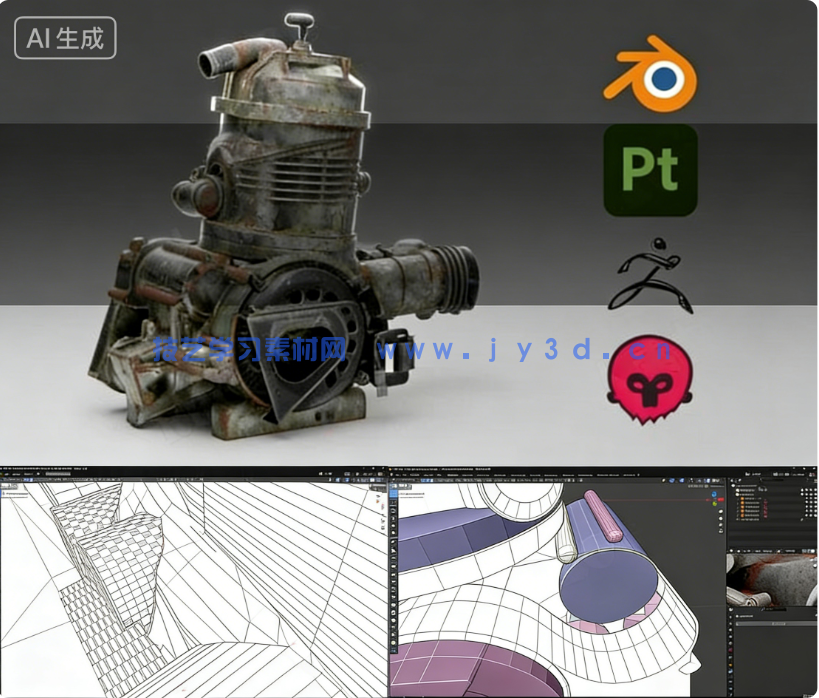 【中文字幕】Blender破旧发动机引擎制作全流程视频教程(图6)