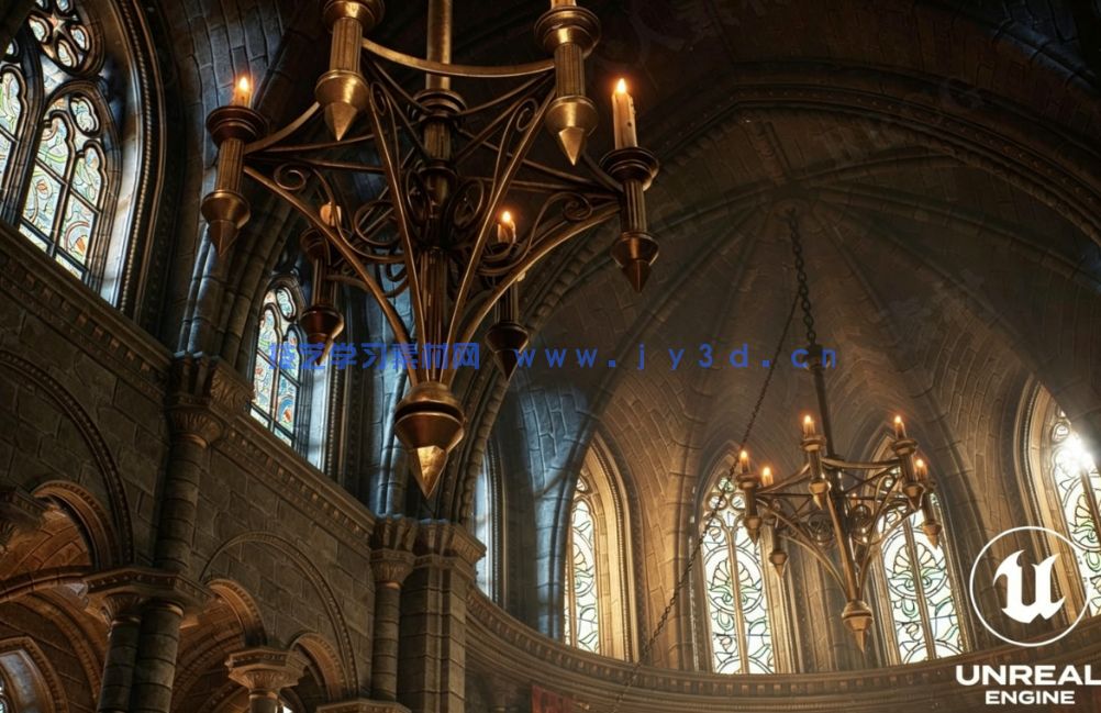 哥特式大教堂建筑内部环境场景UE游戏素材(图2)