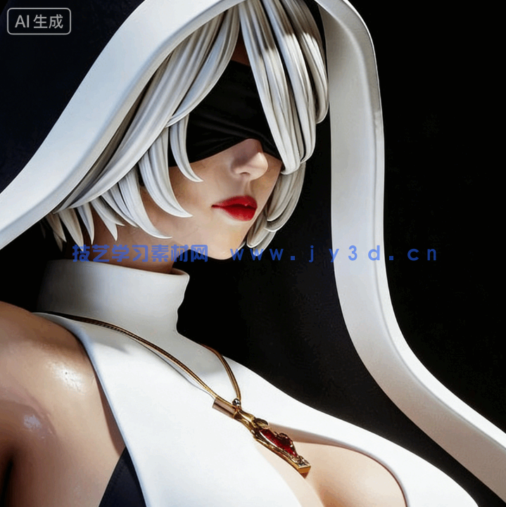 [3D打印人物] 尤尔哈2B修女服饰《尼尔：机械纪元》游戏角色雕刻手办3D打印模型(图1)