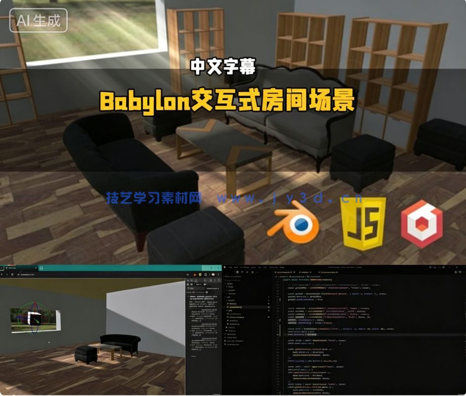 【中文字幕】3D引擎Babylon网页交互式3D房间场景制作视频教程(图6) 【中文字幕】3D引擎Babylon网页交互式3D房间场景制作视频教程(图6)