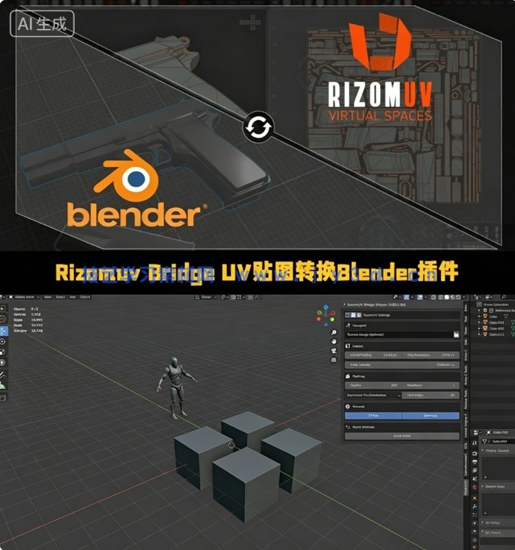 Rizomuv Bridge UV贴图转换Blender插件V3.2.1版(图1) Rizomuv Bridge UV贴图转换Blender插件V3.2.1版(图1)