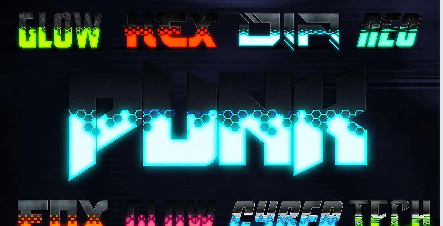 赛博朋克风格艺术字体特效PS平面素材合集(图2)