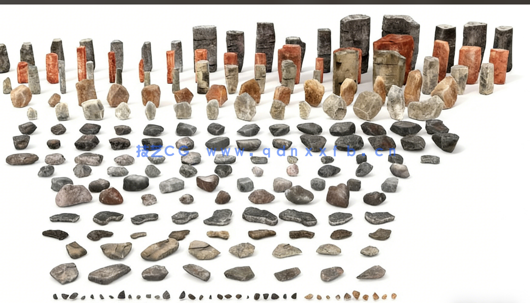 300多个C4D卡通风格游戏风景岩石假山石头模型合集(图3)